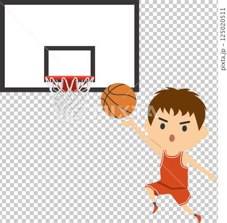 レイアップシュートをする男子バスケットボール選手のイメージイラスト 125020511