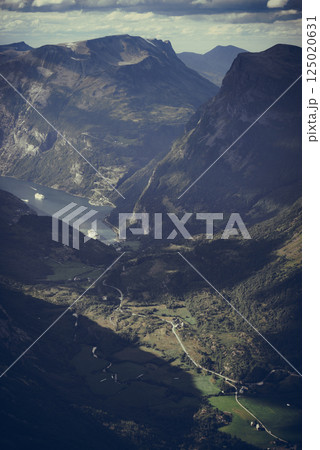Fjord Geiranger from Dalsnibba viewpoint, Norway Fjord Geiranger from Dalsnibba viewpoint, Norway 125020631