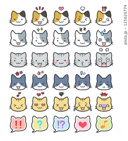 コミカルなネコの表情アイコンセット:三毛猫・茶トラ・サバトラ・ハチワレ コミカルなネコの表情アイコンセット:三毛猫・茶トラ・サバトラ・ハチワレ 125020774