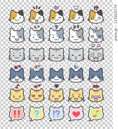 コミカルなネコの表情アイコンセット:三毛猫・茶トラ・サバトラ・ハチワレ コミカルなネコの表情アイコンセット:三毛猫・茶トラ・サバトラ・ハチワレ 125020774