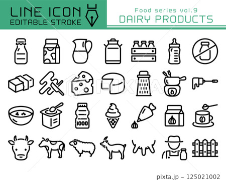 ラインアイコン　食べ物シリーズvol.9　乳製品 125021002