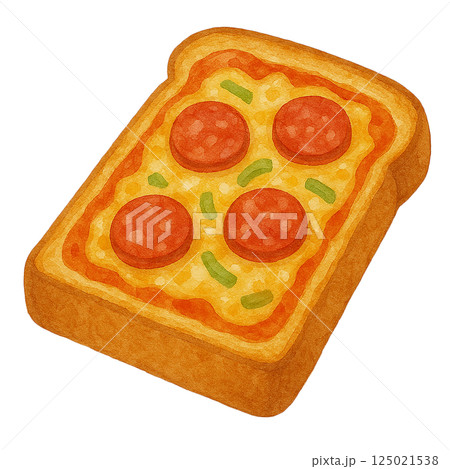 水彩風のピザトーストのイラスト(チーズ・サラミ・パプリカ) 水彩風のピザトーストのイラスト(チーズ・サラミ・パプリカ) 125021538