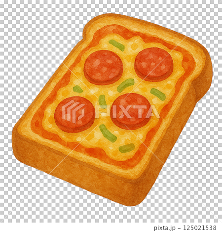 水彩風のピザトーストのイラスト(チーズ・サラミ・パプリカ) 水彩風のピザトーストのイラスト(チーズ・サラミ・パプリカ) 125021538