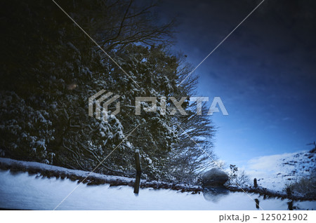 湖面に写る雪景色 125021902