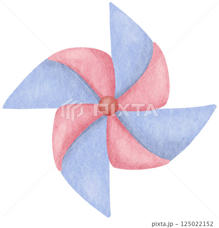 Watercolor clipart of a Blue and pink  paper pinwheel 125022152