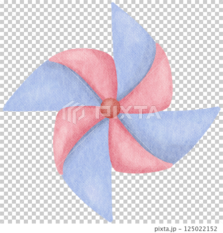 Watercolor clipart of a Blue and pink  paper pinwheel 125022152