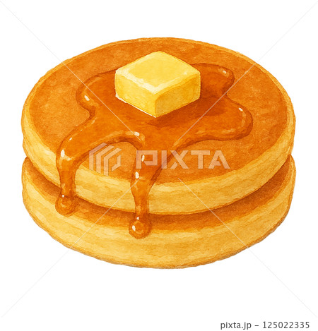 バターとシロップがとろけるホットケーキの水彩イラスト 125022335