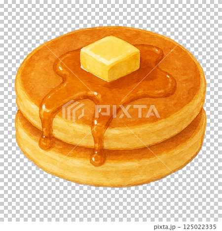 バターとシロップがとろけるホットケーキの水彩イラスト 125022335