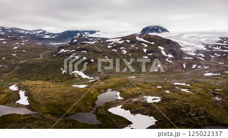 Mountains with snow and glaciers. Road Sognefjellet, Norway 125022337