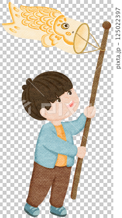 boy holding yellow koinobori childrens day japan 125022397