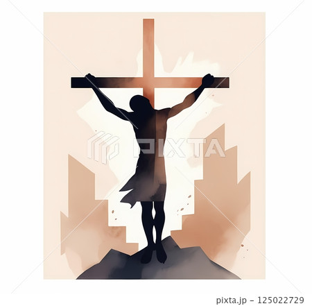 The Passion of Christ Minimalist Watercolor Illustration of Sacrifice, Faith, and Easter Redemption 125022729
