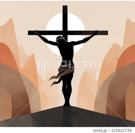 The Passion of Christ Minimalist Watercolor Illustration of Sacrifice, Faith, and Easter Redemption 125022739