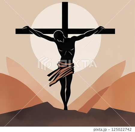 The Passion of Christ Minimalist Watercolor Illustration of Sacrifice, Faith, and Easter Redemption 125022742