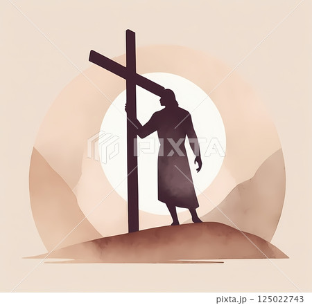 The Passion of Christ Minimalist Watercolor Illustration of Sacrifice, Faith, and Easter Redemption 125022743