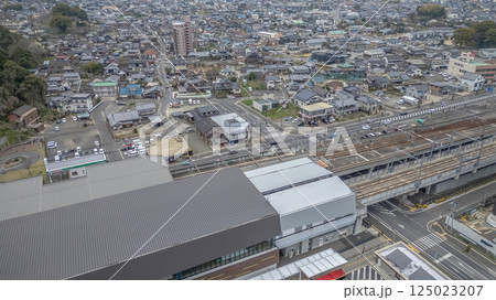 March 26 2025 View of a Modern Train Station and Surrounding Urban Area March 26 2025 View of a Modern Train Station and Surrounding Urban Area 125023207