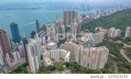 April 4 2021 Urban Hong Kong Buildings and Surrounding Green Hills,HK 125023235
