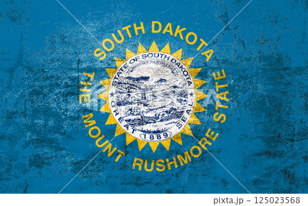 South Dakota State Flag. Dirty South Dakota state flag on the wall. South Dakota State Flag. Dirty South Dakota state flag on the wall. 125023568