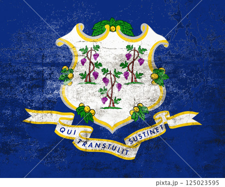 Connecticut State Flag. Dirty Connecticut state flag on the wall. 125023595