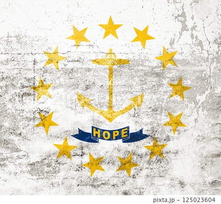 Rhode Island State Flag. Dirty Rhode Island state flag on the wall. 125023604