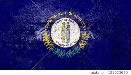 Kentucky State Flag. Dirty Kentucky state flag on the wall. 125023630