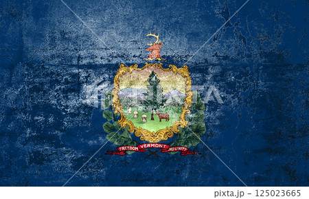 Vermont State Flag. Dirty Vermont state flag on the wall. 125023665