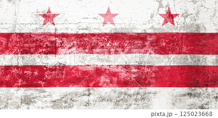 Washington D.C State Flag. Dirty Washington D.C state flag on the wall. 125023668