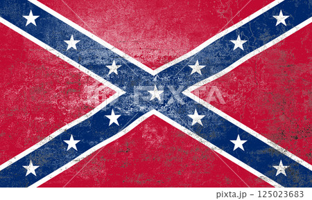 Confederate States of America State Flag. Dirty Confederate flag on the wall. 125023683