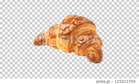 Freshly baked croissant with golden brown, flaky exterior, perfect for breakfast or snack. Its buttery aroma and soft texture make it delightful treat 125023704