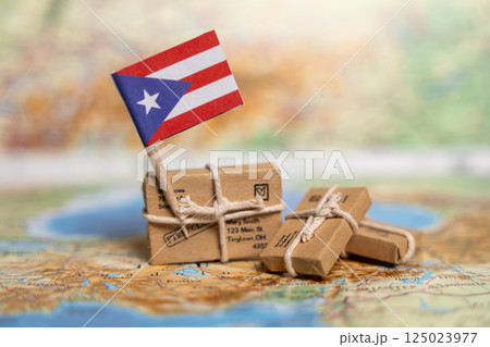Shipping Packages with Puerto Rico Flag: International Mail and Parcel Delivery Service Concept Shipping Packages with Puerto Rico Flag: International Mail and Parcel Delivery Service Concept 125023977