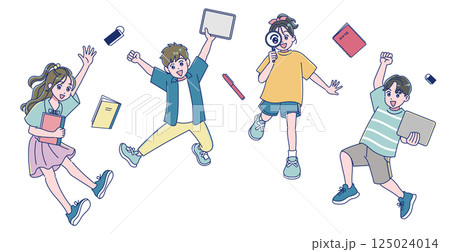 元気にジャンプする小学生の男女 元気にジャンプする小学生の男女 125024014