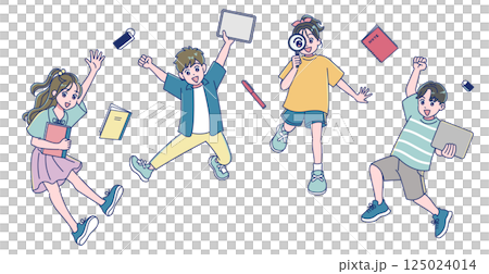 小學男生女生精力充沛地跳躍 125024014