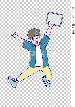 一名小學男孩微笑著跳躍 125024016