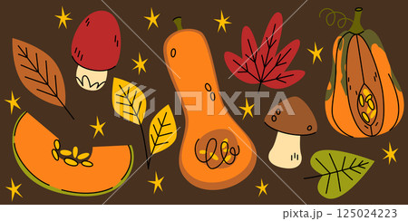 Harvest season pumpkin doodle set 125024223