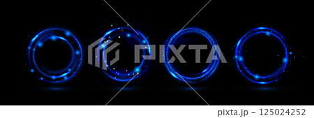 Blue light circles set isolated on black 125024252