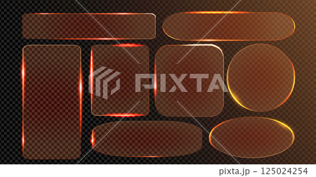 Orange neon light frames set on transparent 125024254