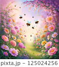 藤の花の中に舞う蝶のイラスト 125024256