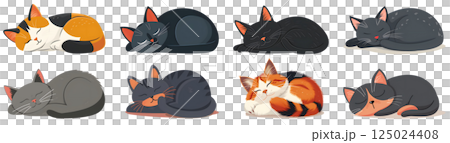 set of adorable cats peacefully sleeping in various positions, showcasing their calm and relaxed demeanor. 125024408