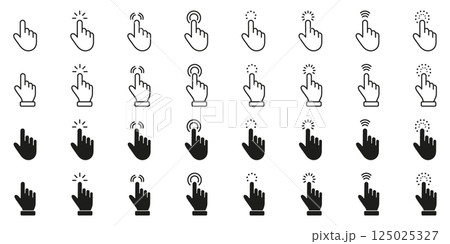 Touchscreen Interaction Gesture Line And Solid Icon Set. Hand Motion And Click Navigation Symbol Collection. Isolated Vector Illustration 125025327