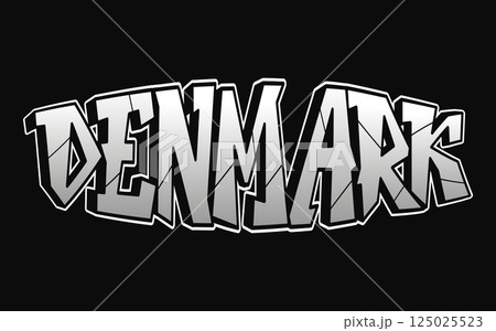 Bold graffiti lettering spelling out the word Denmark in a striking, modern style. 125025523