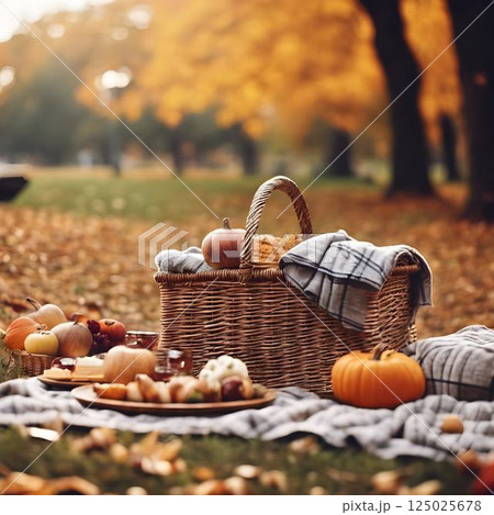 Golden Mornings: A Perfect Autumn Picnic by the Foliage 125025678