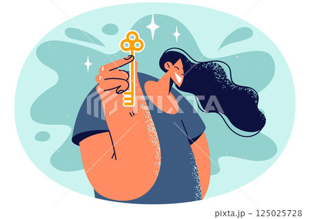 Smiling woman tenant with key in hands 125025728