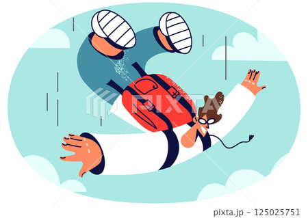 Happy man jump with parachute in sky 125025751