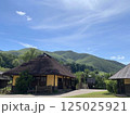 青空の下の茅葺屋根のある風景 125025921