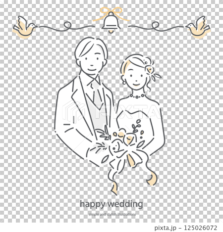 新婚夫婦：簡單而時尚的線條畫插圖 125026072