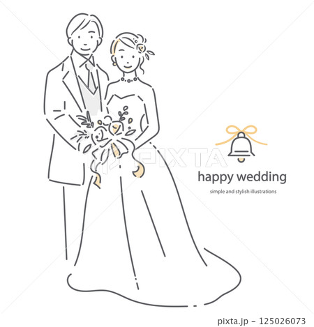 結婚式のカップル　シンプルでお洒落な線画イラスト 125026073