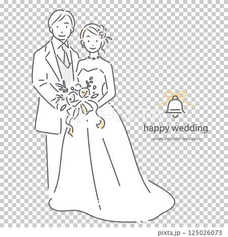 新婚夫婦:簡單而時尚的線條畫插圖 新婚夫婦:簡單而時尚的線條畫插圖 125026073