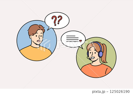 Woman call center operator advises man who contacted support service with question 125026190