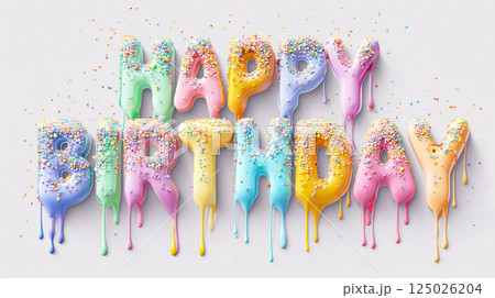 Colorful Dripping Birthday Letters With Sprinkles On White Background 125026204