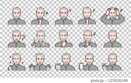 穿著工作服的高級男工人的各種面部表情變化集 125026240