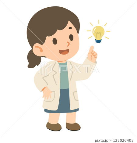 Illustration of woman Scientist with a Light Bulb 125026405